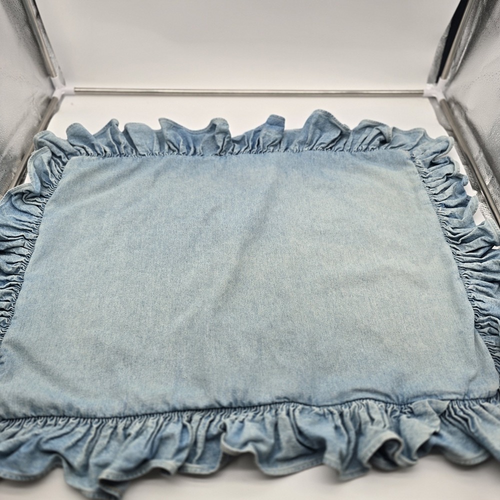 Vintage Ralph Lauren Polo Cotton Denim  Standard Pillow Sham Case Ruffle Edge
